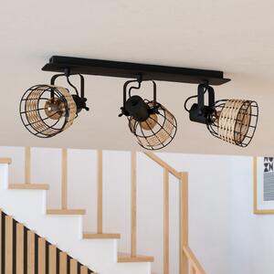 EGLO Spot tavan Anwick 1 cu decor de ratan, 3 becuri, reglabil, Negru, Camera de zi / sufragerie, Lemn, Vintage