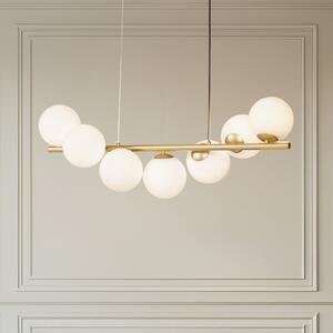 Lucande lampă suspendată Isandro, 95 cm, aur, alb, 7 becuri, G9, reglabil, Auriu / Alamă, Camera de zi / sufragerie, Sticlă, Design