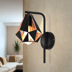 EGLO Aplică de perete Carlton, negru/cupru cu braț, reglabil, Negru, Camera de zi / sufragerie, Metal, Vintage