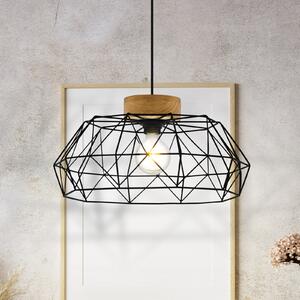 EGLO Lampă susp Padstow abajur colivie, detaliu de lemn, reglabil, Negru, Camera de zi / sufragerie, Metal, Vintage