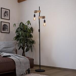 EGLO Lampă podea Townshend 2 becuri negru/lemn deschis, Negru, Camera de zi / sufragerie, Metal