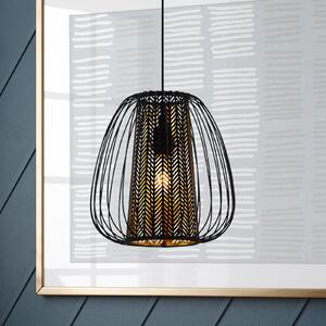 EGLO Lampă suspendată Curasao cu abajur dublu, 1 bec, reglabil, Negru, Camera de zi / sufragerie, Țesătură / Textil