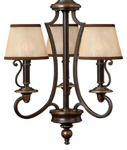 HINKLEY Lampă susp. PLYMOUTH cu abajururi din organza, reglabil, Bronz / Alamă Veche, Camera de zi / sufragerie, Metal, Casă de țară / Rustic