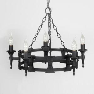 Elstead Lampă susp. medievală SAXON fier forjat negru, reglabil, Negru, Camera de zi / sufragerie, Metal, Antichitate