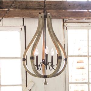 HINKLEY Candelabru Middlefield din lemn și oțel, 5 becuri, reglabil, Maro / Rugină, Camera de zi / sufragerie, Metal, Casă de țară / Rustic