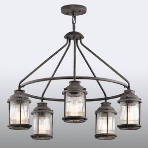 KICHLER Lampă suspendată Ashland Bay, aspect zinc învechit, Gri, Sticlă, Vintage, Felinar