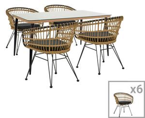 Set de 7 buc masa si scaune de gradina Naoki C ratan natural metal negru sticla 160x90x78 cm