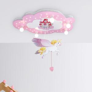 Elobra Plafonieră copii Castel cu unicorn, Roz / Rosé, Camera copiilor, Lemn