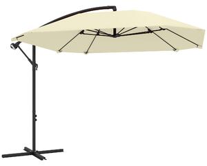 Outsunny Umbrelă de Soare Suspendată cu Bază în Cruce, Articulație Tip Banană și Manivelă, 304x260x245 cm, Alb Crem | Aosom Romania