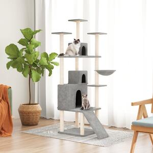Ansamblu pisici, stâlpi din funie sisal, gri deschis, 175 cm