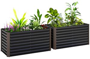 Outsunny Set de 2 Straturi Înălțate Galvanizate pentru Grădină cu Parte Inferioară Deschisă, 120x60x60 cm, Gri Închis | Aosom Romania