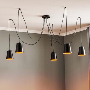 EMIBIG LIGHTING Lampă suspendată Link cu 5 abajururi individuale, negru, reglabil, Negru, Camera de zi / sufragerie, Metal, Modern