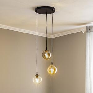 EMIBIG LIGHTING Lampă suspendată Glassy, 3 becuri, rotundă, grafit/chihlimbar/transparent,, reglabil, Negru, Camera de zi / sufragerie, Sticlă, Modern