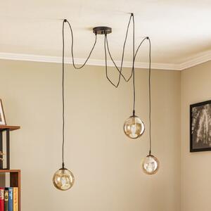 EMIBIG LIGHTING Lampă suspendată Glassy 3 becuri, descentrată, sticlă grafit, reglabil, Negru, Camera de zi / sufragerie, Sticlă, Modern