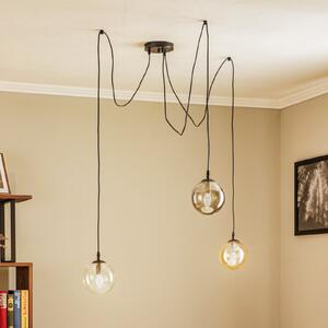 EMIBIG LIGHTING Lampă suspendată Glassy, 3 becuri, descentrată, grafit/chihlimbar/transparent, reglabil, Negru, Camera de zi / sufragerie, Sticlă, Modern
