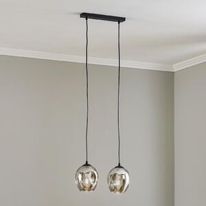 EMIBIG LIGHTING Lampă suspendată Starla cu 2 becuri, sticlă grafit, reglabil, Negru, Camera de zi / sufragerie, Sticlă, Modern