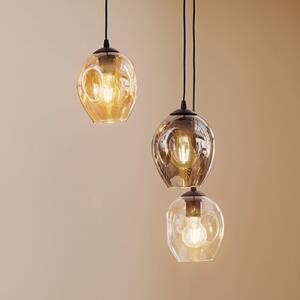 EMIBIG LIGHTING Lampă suspendată Starla, sticlă grafit/chihlimbar/transparentă, 3 becuri rotunde, reglabil, Negru, Camera de zi / sufragerie, Sticlă, Modern