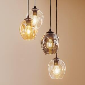 EMIBIG LIGHTING Lampă suspendată Starla rotundă cu 4 becuri grafit/chihlimbar/transparent, reglabil, Negru, Camera de zi / sufragerie, Sticlă, Modern