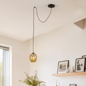 EMIBIG LIGHTING Lampă suspendată Starla decentrată 1 bec, sticlă chihlimbar, reglabil, Negru, Camera de zi / sufragerie, Sticlă, Modern