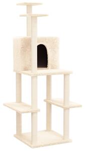 Ansamblu de pisici cu stâlpi din funie de sisal, crem, 144,5 cm