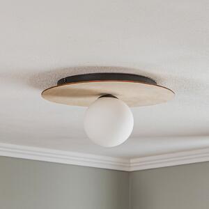 EMIBIG LIGHTING Plafonieră Kenzo, rotundă, maro/alb, 1 bec, reglabil, Lemn, Camera de zi / sufragerie, Lemn, Modern, Plafon rotund direct