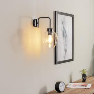 EMIBIG LIGHTING Aplică de perete Lukka, 1 bec, negru/transparent, reglabil, Negru, Camera de zi / sufragerie, Metal, Modern