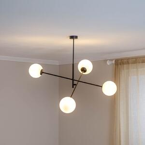 EMIBIG LIGHTING Plachetă de tavan Linear, negru/opal, 4 becuri, reglabil, Negru, Camera de zi / sufragerie, Metal, Modern, glob