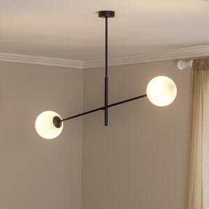 EMIBIG LIGHTING Plafonieră Linear, negru/opal, 2 becuri, reglabil, Negru, Camera de zi / sufragerie, Metal, Modern, glob