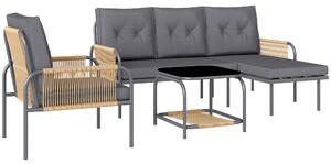 Outsunny Set Mobilier de Grădină din 4 Piese cu Canapea, Fotoliu, Șezlong și Măsuță, 64x70x78 cm, Gri Închis | Aosom Romania