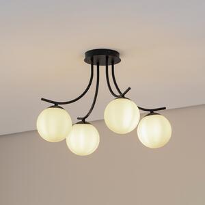 EMIBIG LIGHTING Plafonieră Boston, negru/opal, 4 becuri, reglabil, Negru, Camera de zi / sufragerie, Metal, Modern, glob