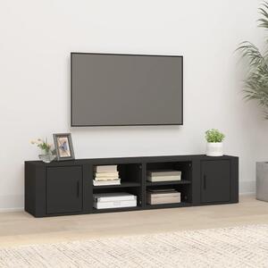 Comode TV, 2 buc., negru, 80x31,5x36 cm, lemn prelucrat