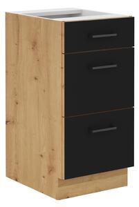 Dulap inferior de bucătărie cu sertare Miraluna (Stejar artisan + Negru mat). 1062352