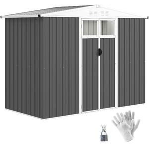 Outsunny Șopron de Grădină cu 4 Guri de Ventilație, 2 Ferestre și Acoperiș Înclinat, 246x117x161/180 cm, Gri Închis | Aosom Romania