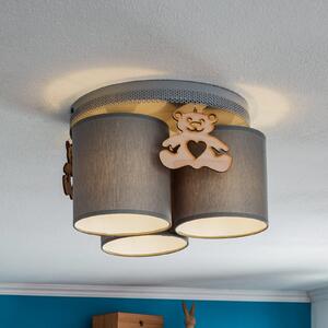 Eko-Light Plafonieră Mis, gri cu ursuleț din lemn, 3 becuri, reglabil, Gri, Camera copiilor, Țesătură / Textil