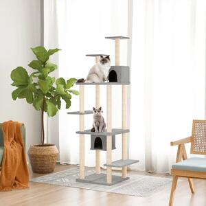 Ansamblu de pisici, stâlpi din funie sisal, gri deschis, 176 cm