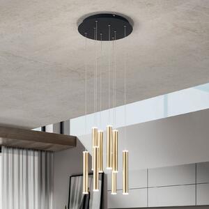 Fabas Luce Suspensie cu LED Prado, auriu, 8 lumini, Ø 40 cm, reglabilă, reglabil, Auriu / Alamă, Camera de zi / sufragerie, Metal, Design