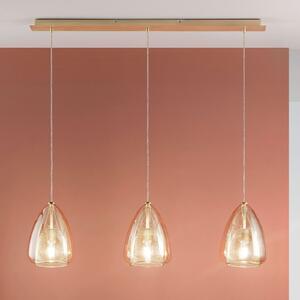 Fabas Luce Lampă suspendată Britton, 3 becuri, chihlimbar, reglabil, Auriu / Alamă, Camera de zi / sufragerie, Sticlă, Design