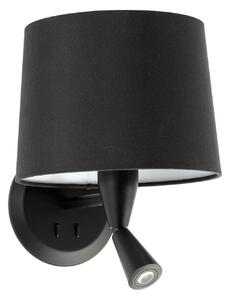 FARO BARCELONA Aplică de perete Conga cu lumină lectură LED, negru, Negru, Camera de zi / sufragerie, Metal, Modern