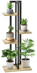 Outsunny Suport pentru Plante cu 4 Etaje din Lemn de Brad și Metal, 45x25x110 cm, Negru | Aosom Romania