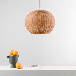 FARO BARCELONA Lampă suspendată Haka cu abajur din rattan, Ø 53 cm, reglabil, Lemn, Camera de zi / sufragerie, Lemn, Modern