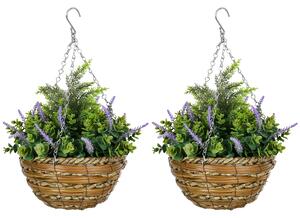 Outsunny Set 2 Plante Artificiale de Lavandă cu Ghiveci și Cârlig, Ø25x34 cm, Verde și Violet | Aosom Romania