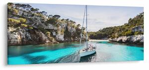 Tablou - Plajă cu barca cu pânze (120x50 cm)