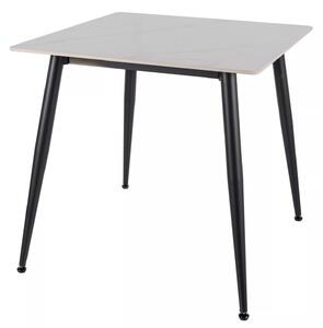 Masa RION, alb cu efect de marmura/negru, ceramica/metal, 80x80x76 cm