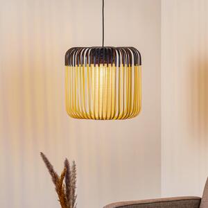 Forestier Lampă suspendată Bamboo M, Ø 45 cm, negru, reglabil, Negru, Camera de zi / sufragerie, Bamboo, Design