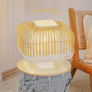 Forestier Lampă de masă Bamboo Square S în alb, Alb, Camera de zi / sufragerie, Bamboo, Design