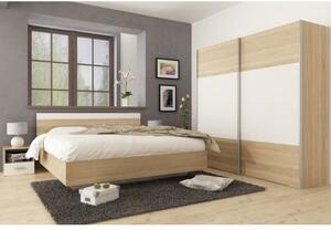 Dormitor (pat 180x200 cm, 2 buc Noptieră, Dulap) Gabreola (Stejar sonoma + alb). 1075406