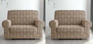 Set 2 huse elastice pentru fotolii, fara volanas, cu model Jacquard Cappuccino