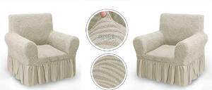 Set 2 Huse elastice pentru fotolii, cu volanas si model Jacquard Bej deschis in dungi