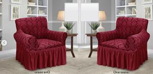 Set 2 Huse elastice pentru fotolii, cu volanas si model Jacquard Bordo