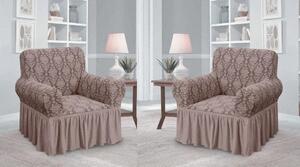 Set 2 Huse elastice pentru fotolii, cu volanas si model Jacquard Cappuccino